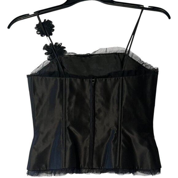Rickie Freeman by Teri Jon Women's 2 Black Floral Boned Corset Top Silk Gothic - Picture 4 of 9